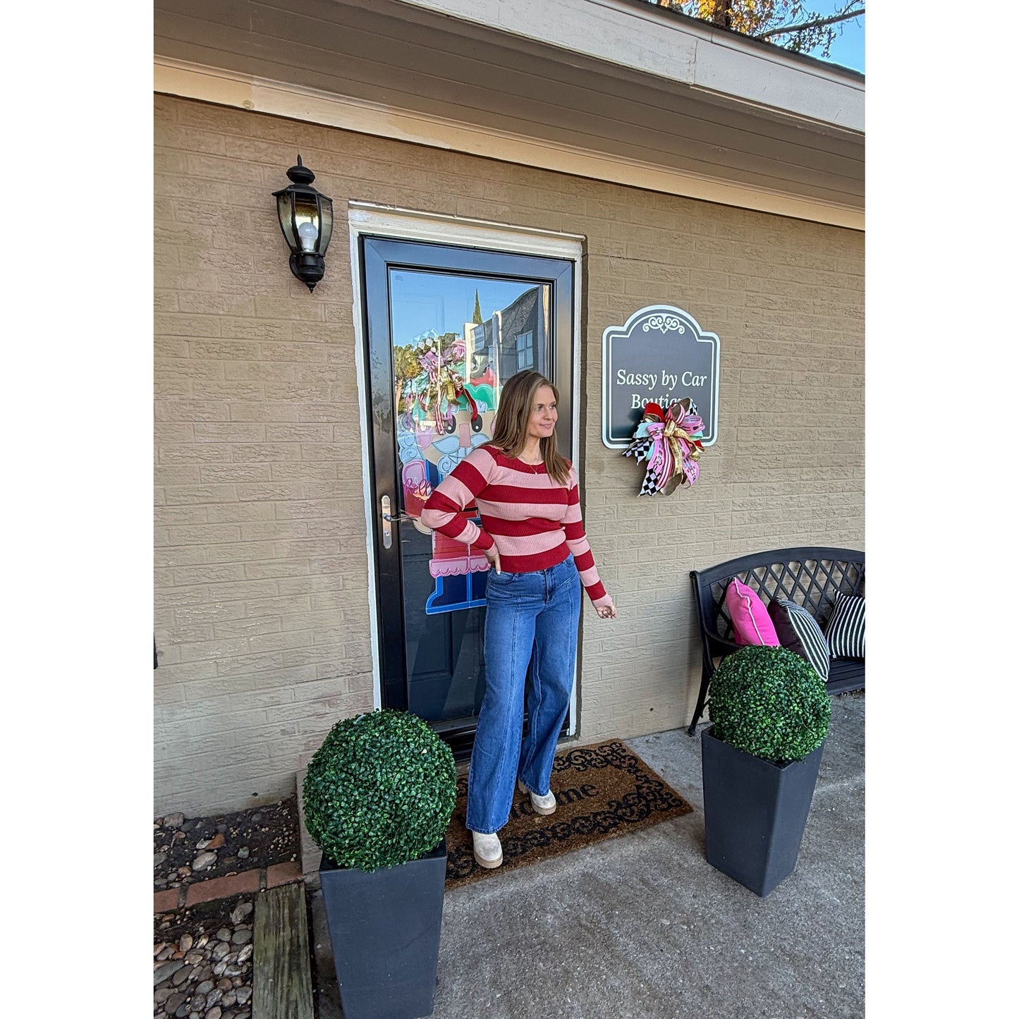 Adalyn Stripe Top, Pink/Red