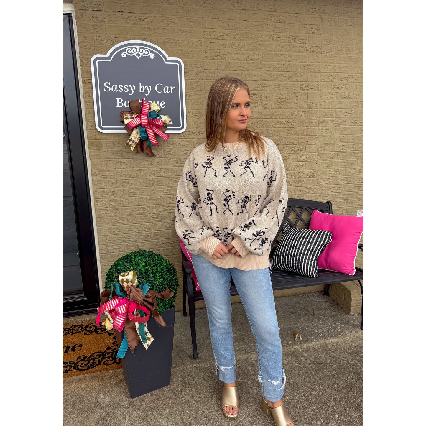 Dancing Mummies Sweater, Ivory/Black