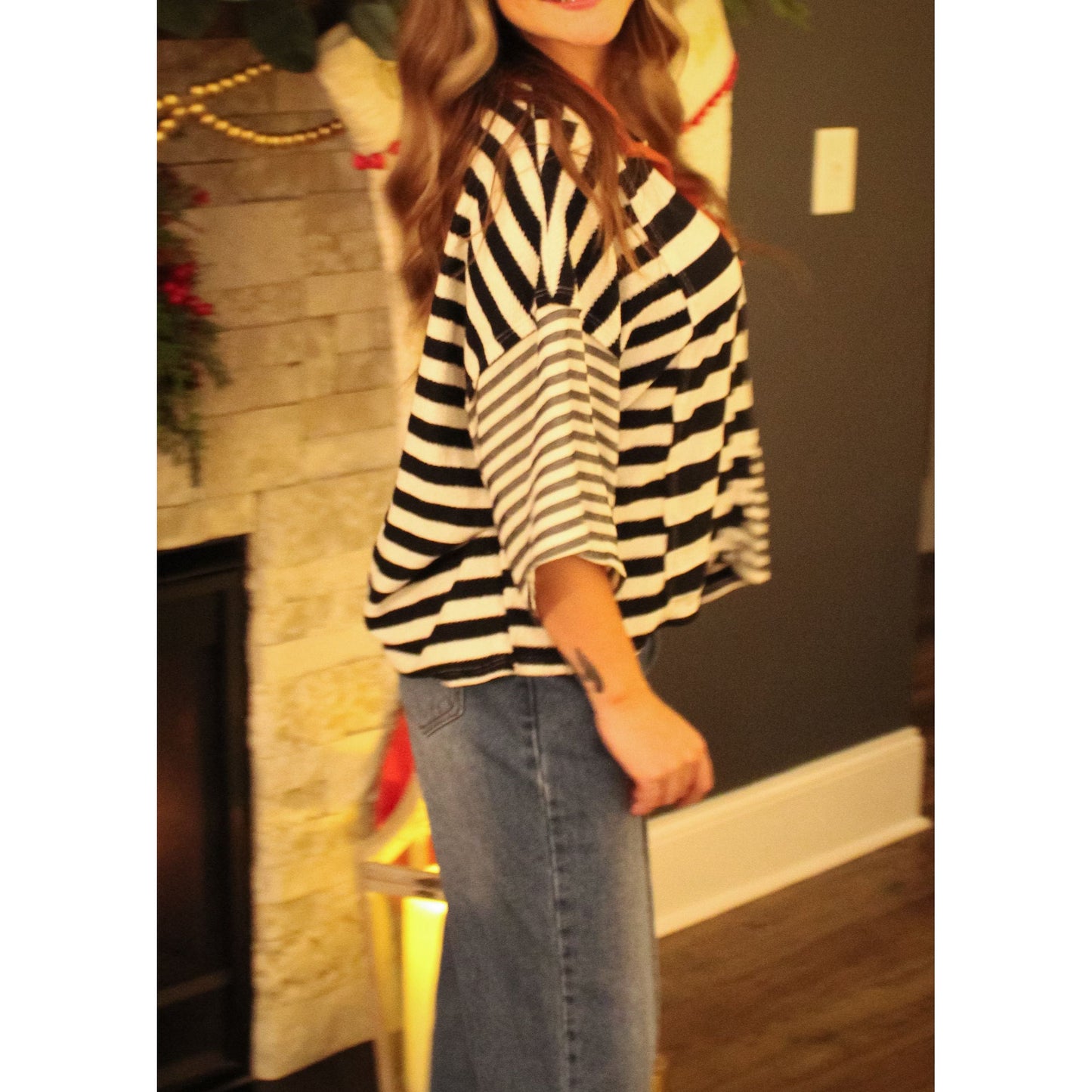 Avery Stripe Top, Black/Pumpkin