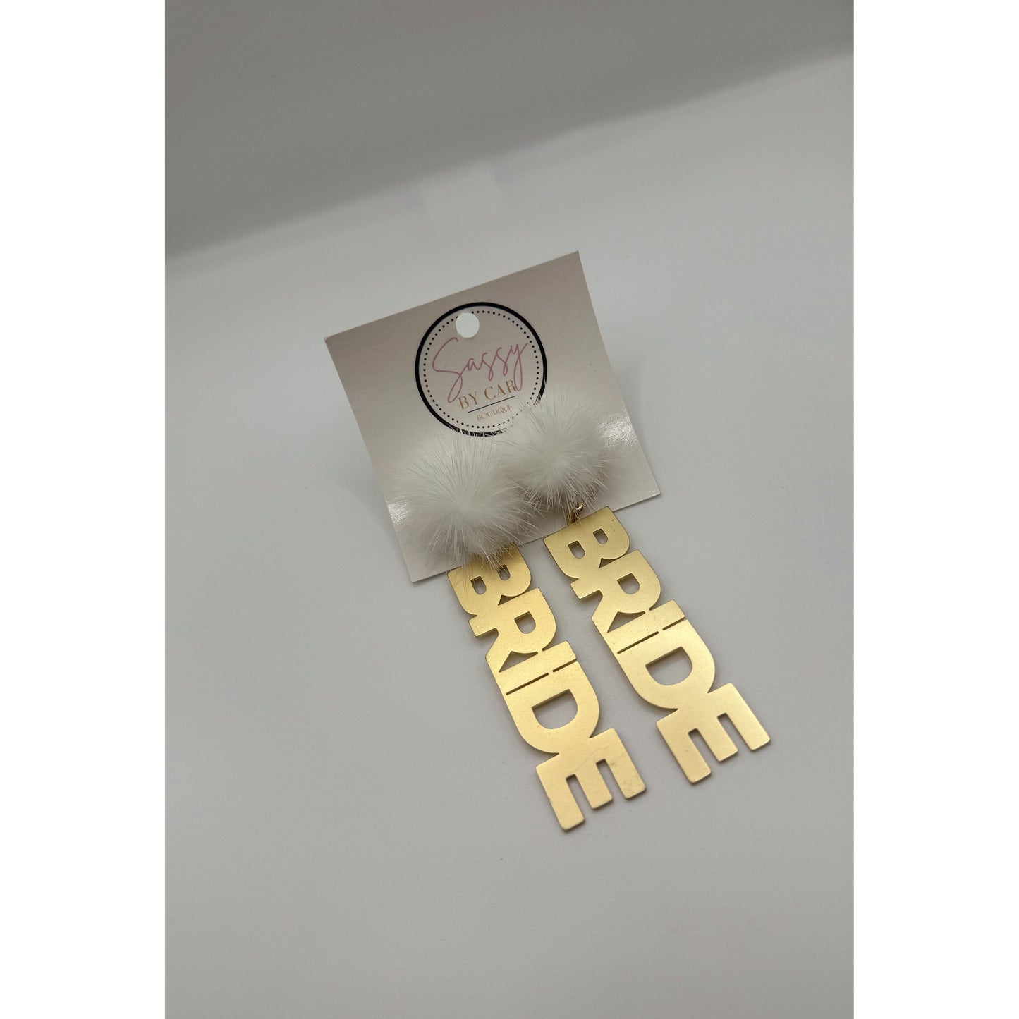 Bride Earrings w/ Puff, Gold/White