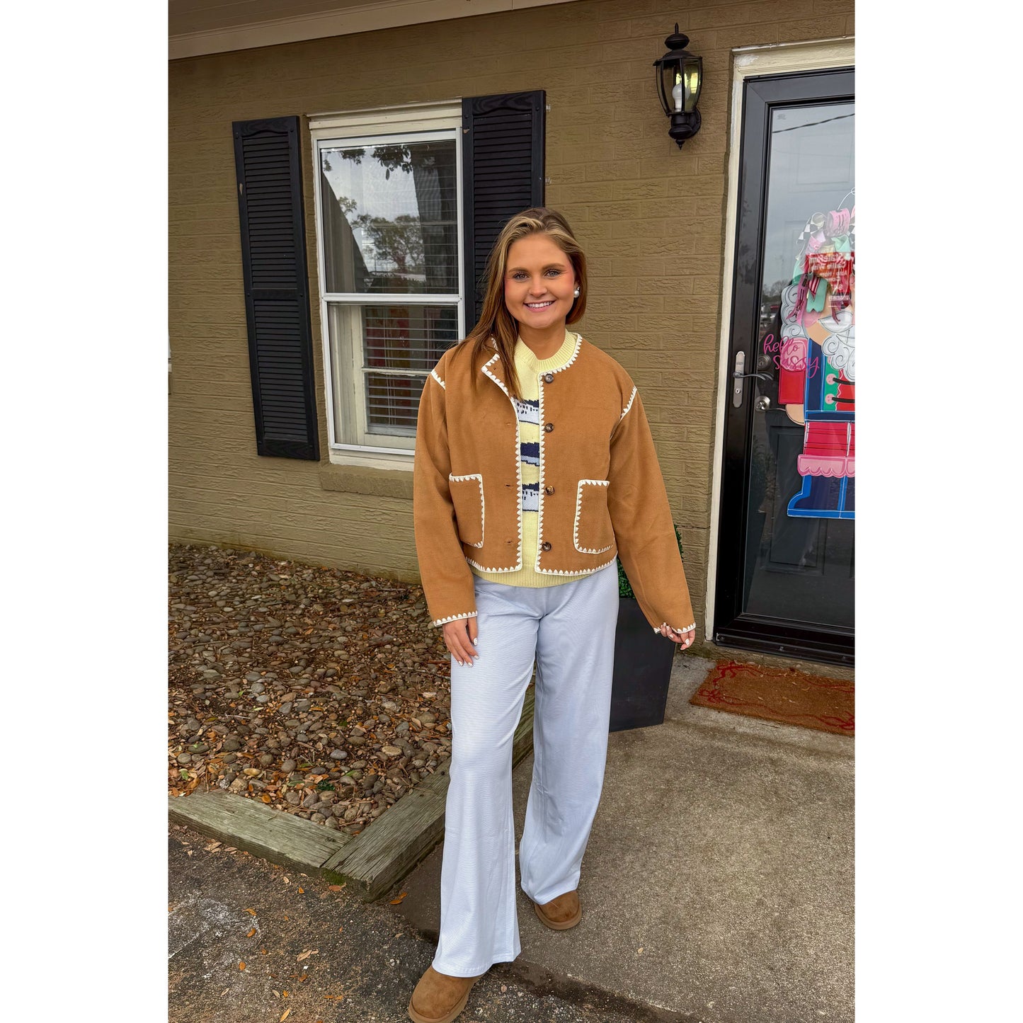 Jackie Detail Jacket, Camel/Cream