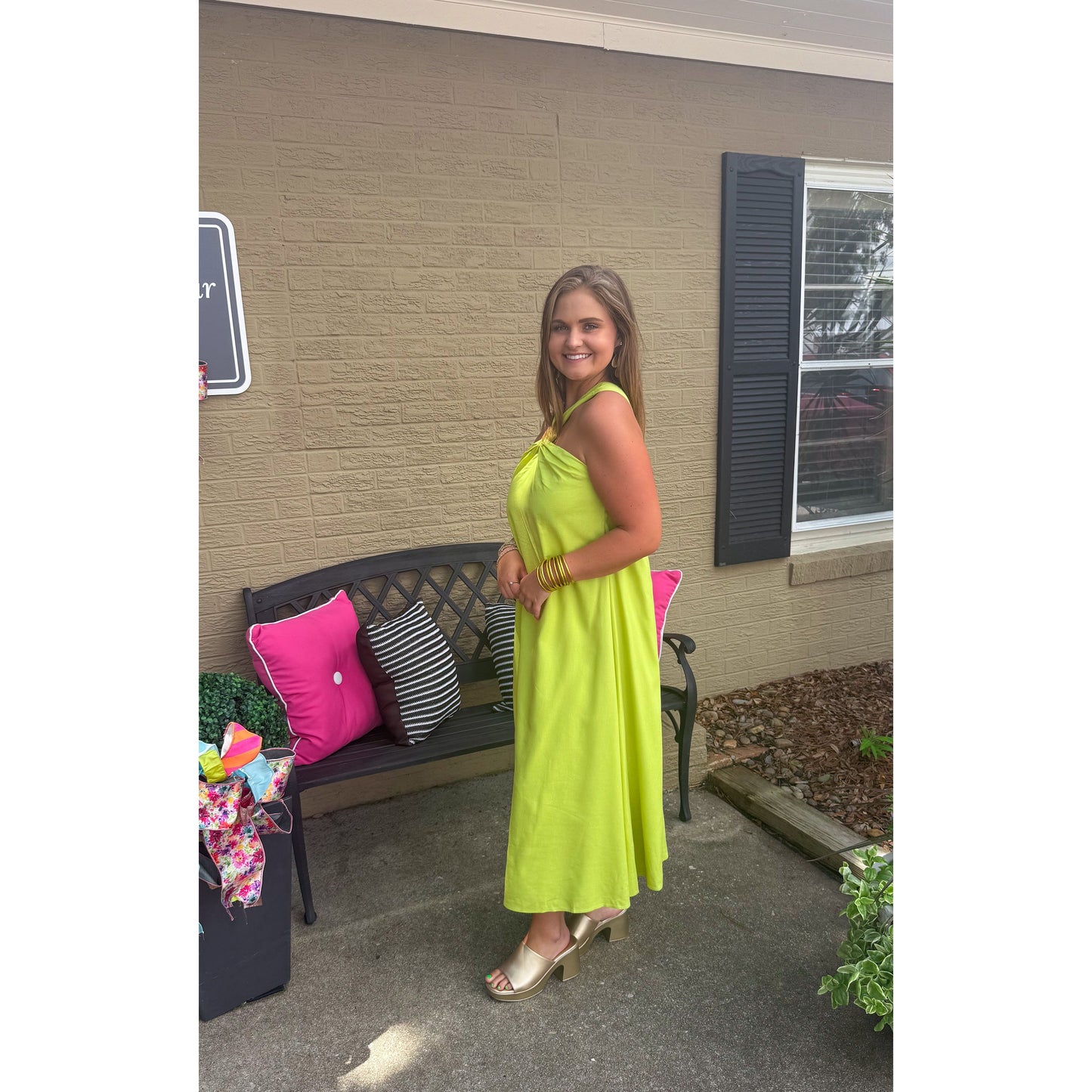 Brynn Halter Midi Dress, Lime Green