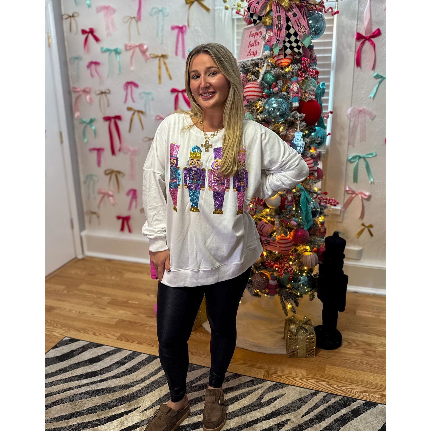 Nutcracker Sequin Top, White Multi