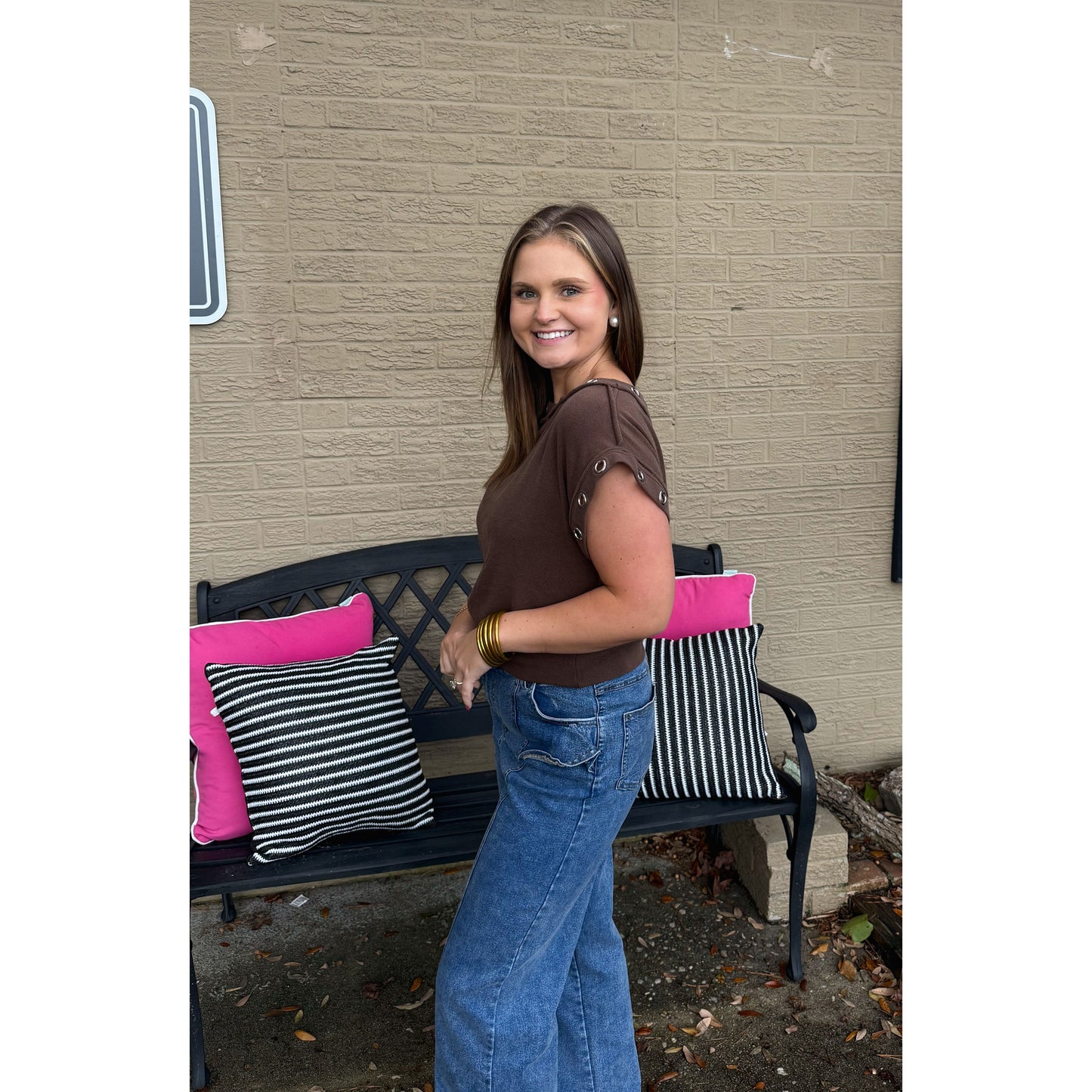 Millie Detail Top, Chocolate Brown