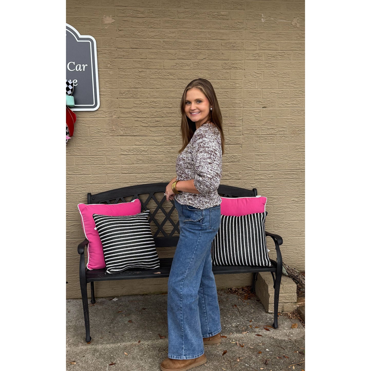 Kinsley Peplum Sweater Top, Dark Oak