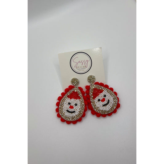 Snowman Earrings, Silver/Red