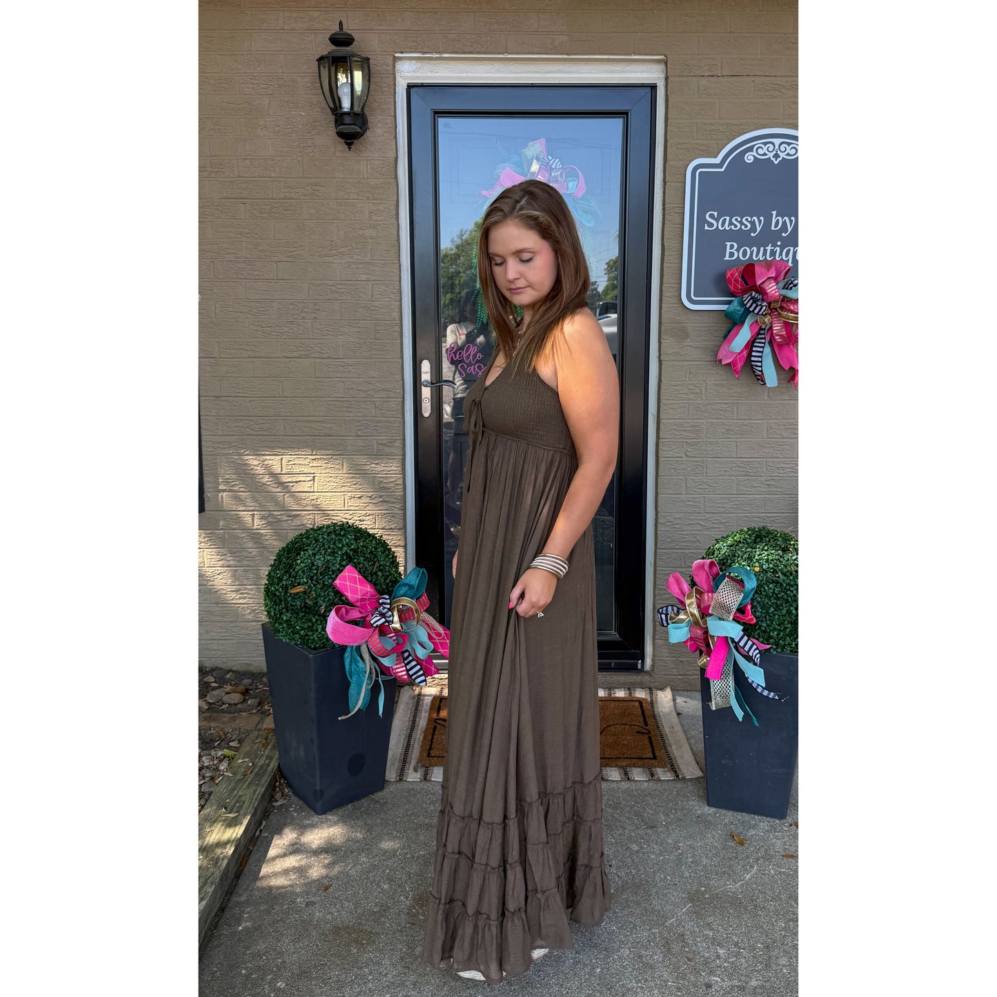 Stella Halter Maxi Dress, Brown