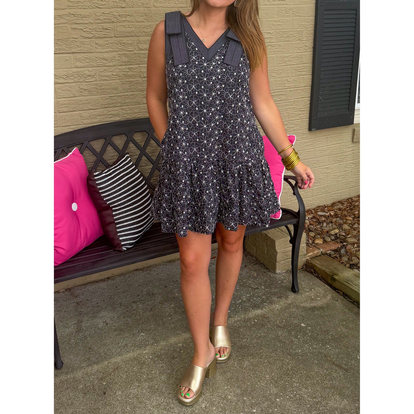 Rachel Floral Mini Dress, Black/White