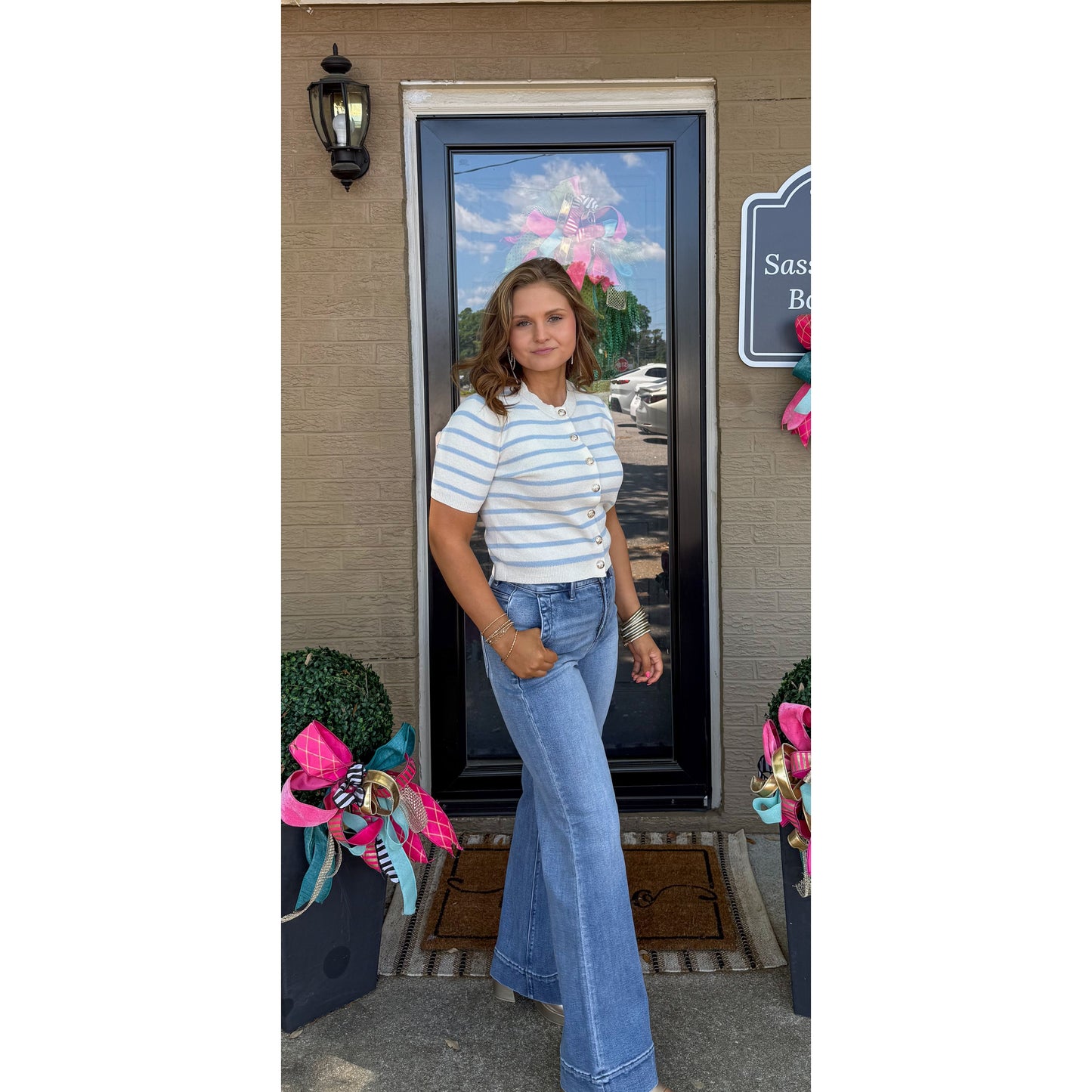 Hamptons Stripe Top, Blue/Ivory