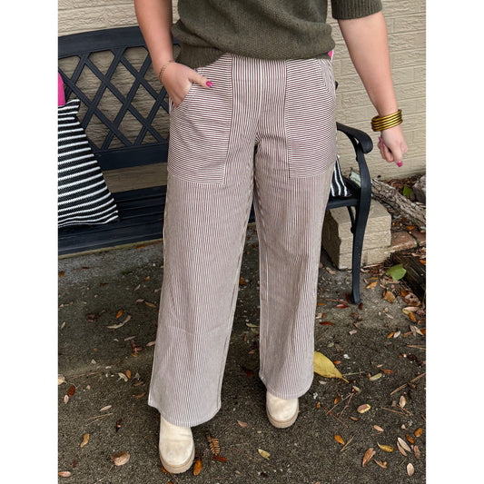 Ariana Stripe Pants, Cream/Taupe