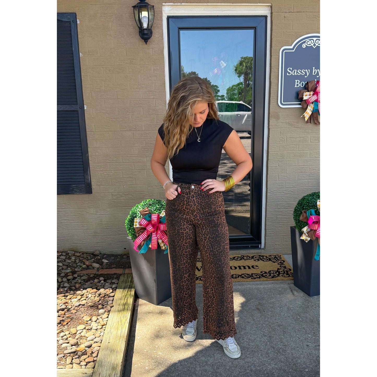 Cheetah Jeans w/ Eyelet Detail, Leopard