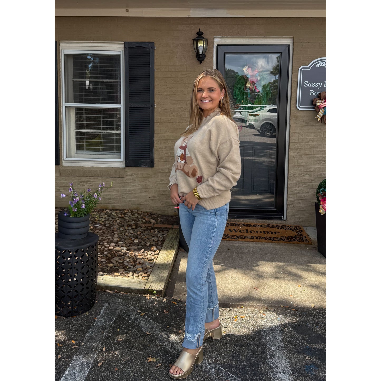 Fall Teddy Bear Sweater, Beige Multi