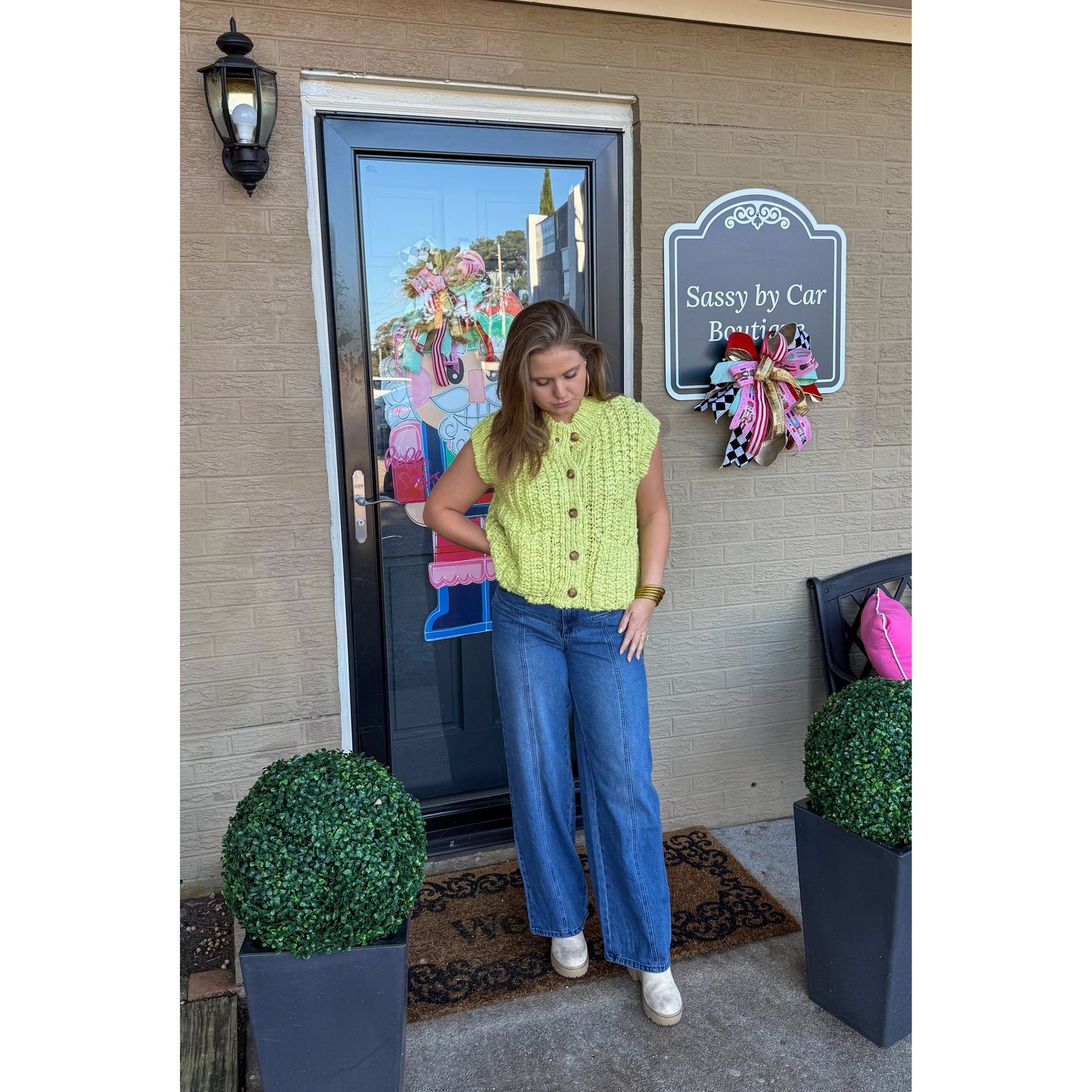 Sutton Sweater Knit Vest, Chartreuse