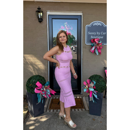 Seashell Detail Knit Dress, Baby Pink