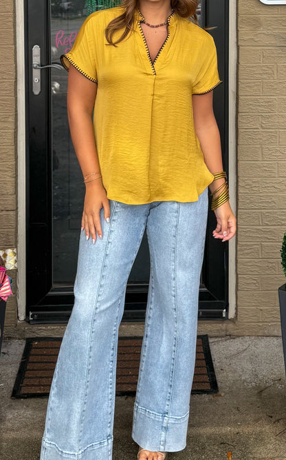 Laine Stitch Detail Top, Mustard/Black