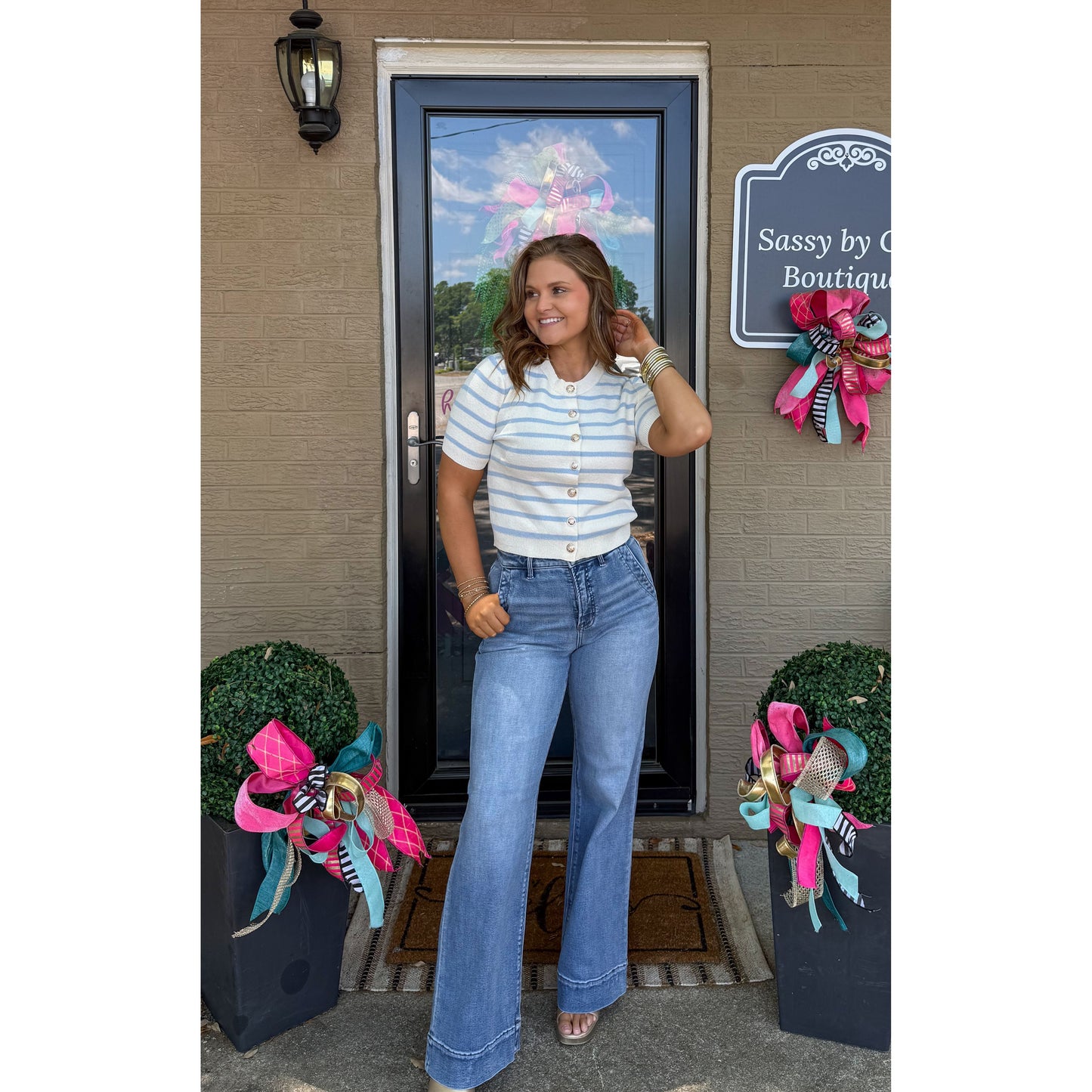 Hamptons Stripe Top, Blue/Ivory
