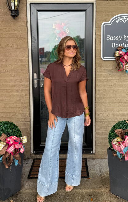 Celeste V-Neck Top, Chocolate