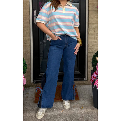 Oversized Stripe Polo Top