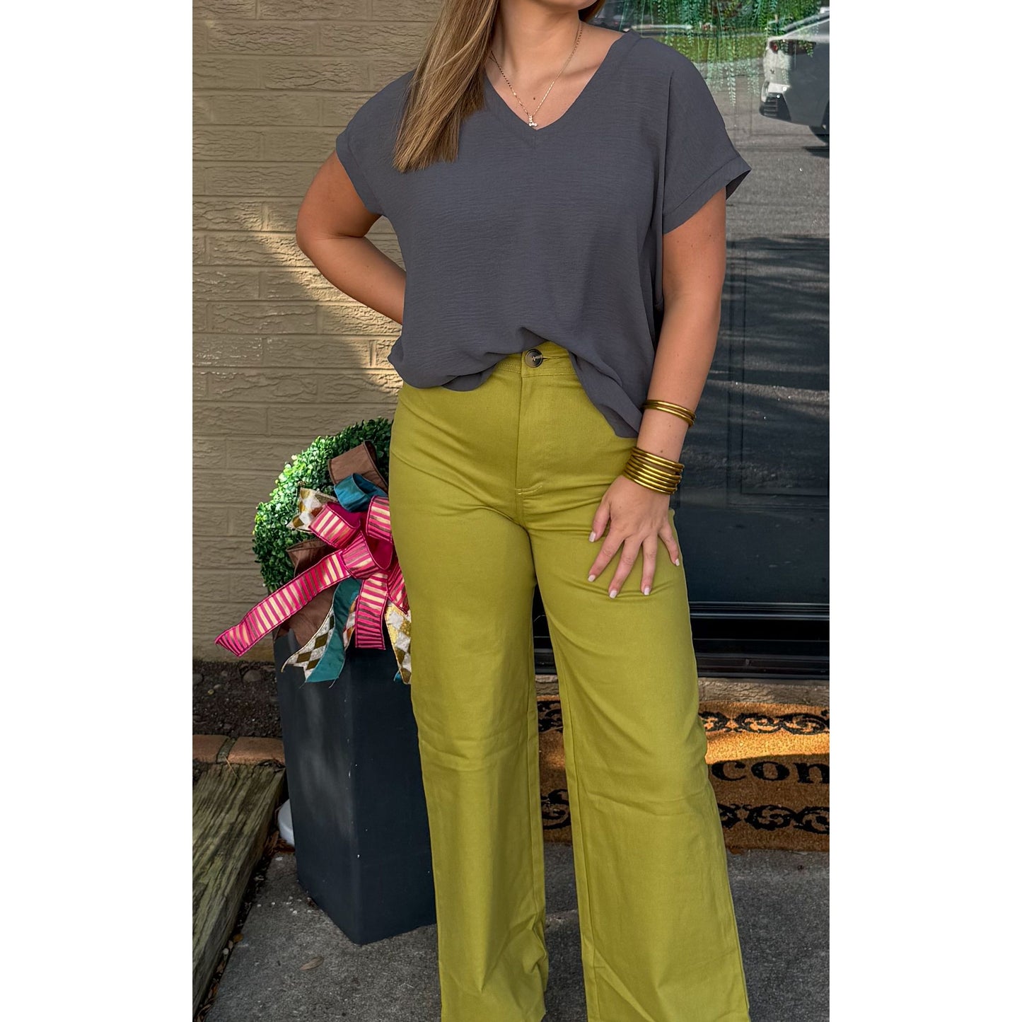 Stevie V-Neck Top, Grey