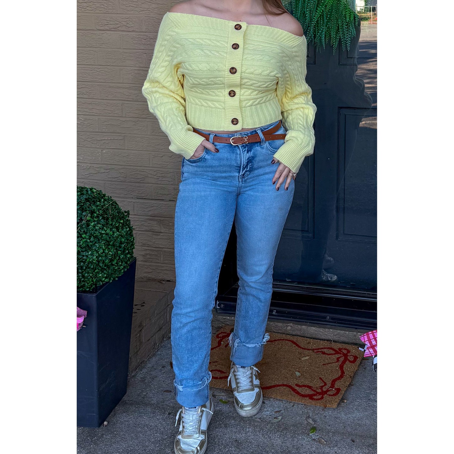 Button OTS Butter Yellow Sweater