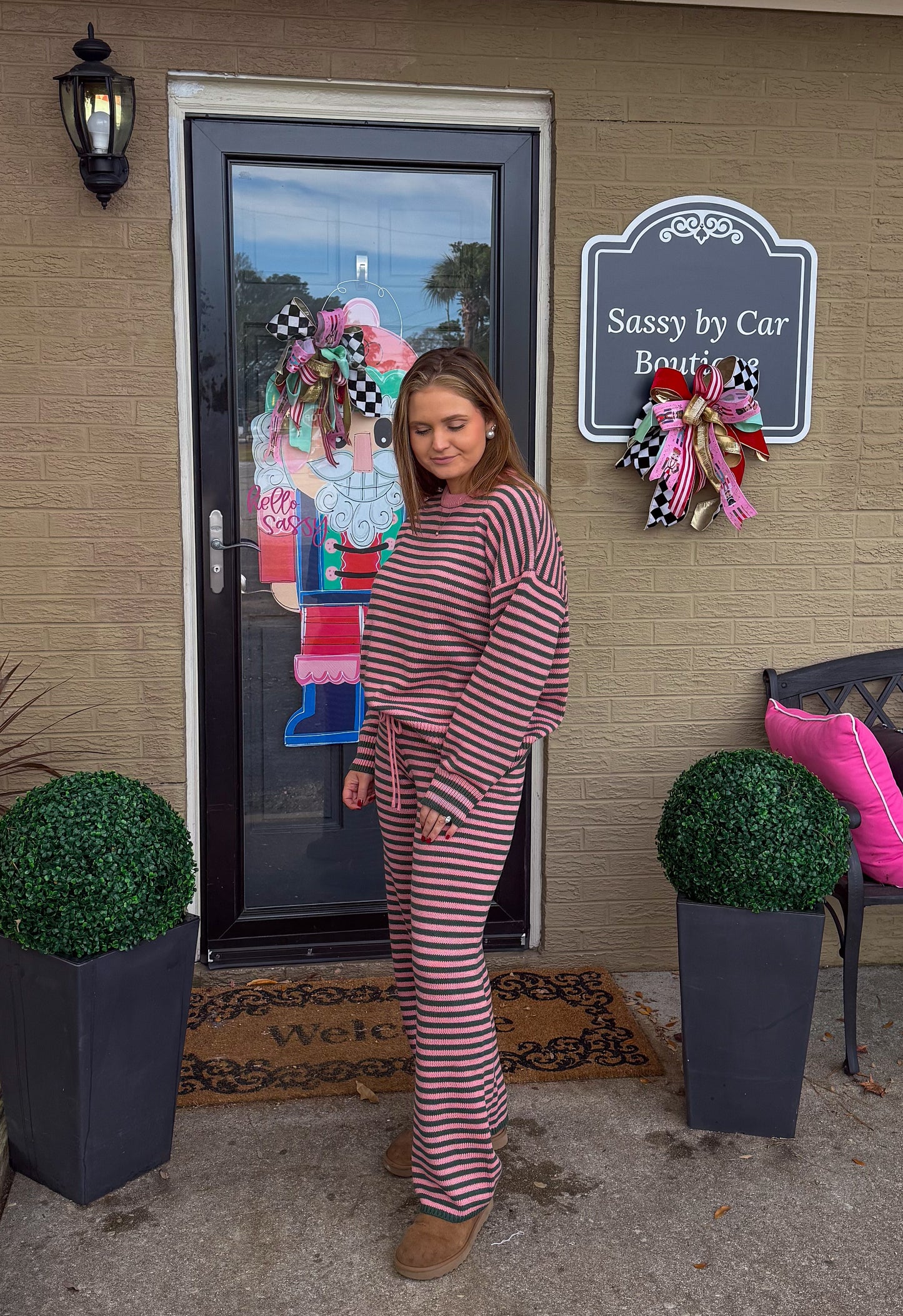 Pink/Green Stripe Lounge Set