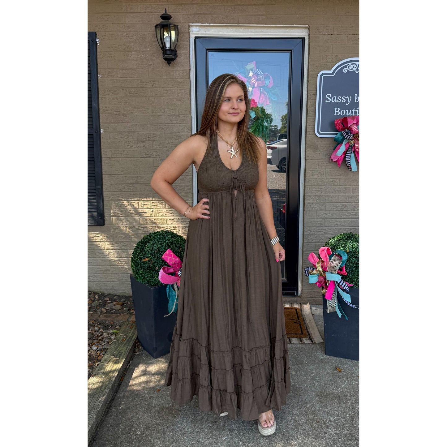 Stella Halter Maxi Dress, Brown