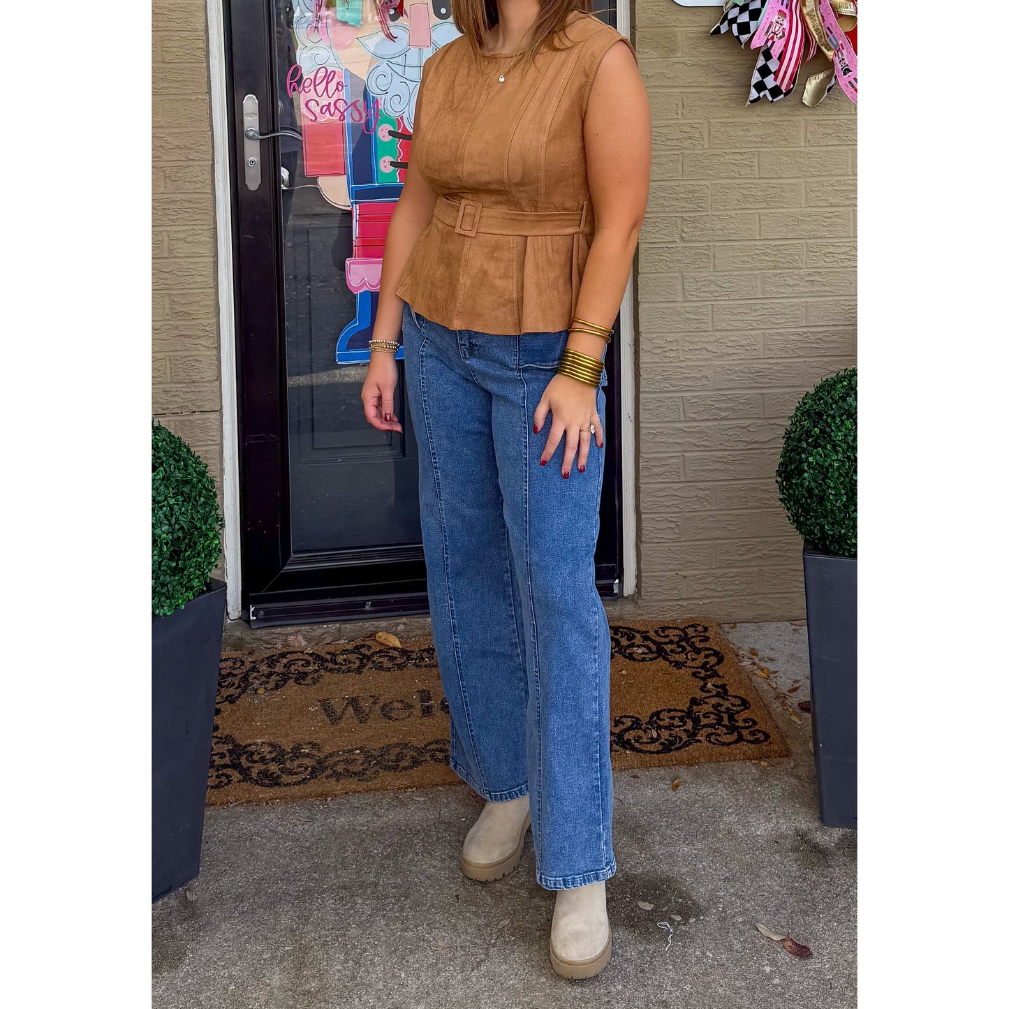 Cameron Belt Faux Suede Blouse