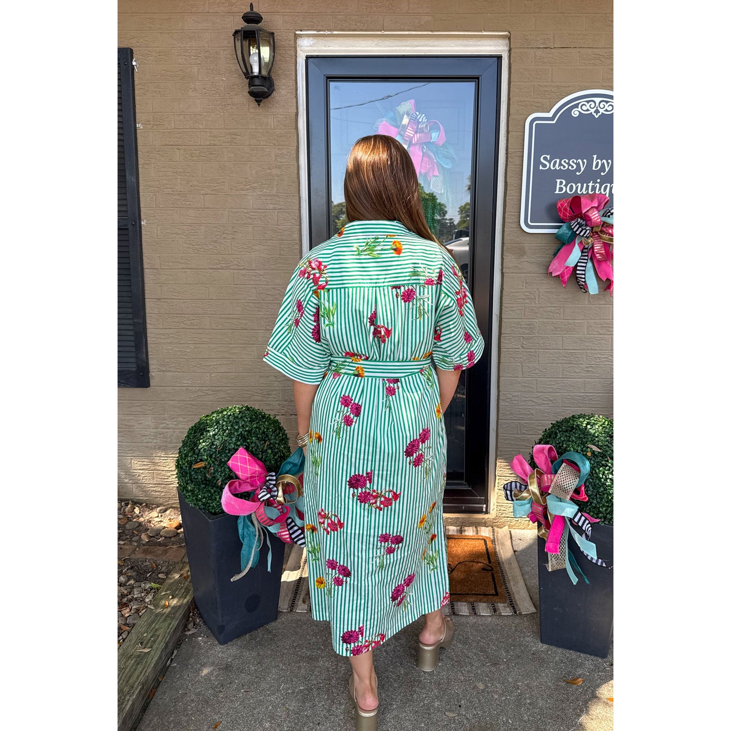 Lilly Detail Midi Dress, Green Multi