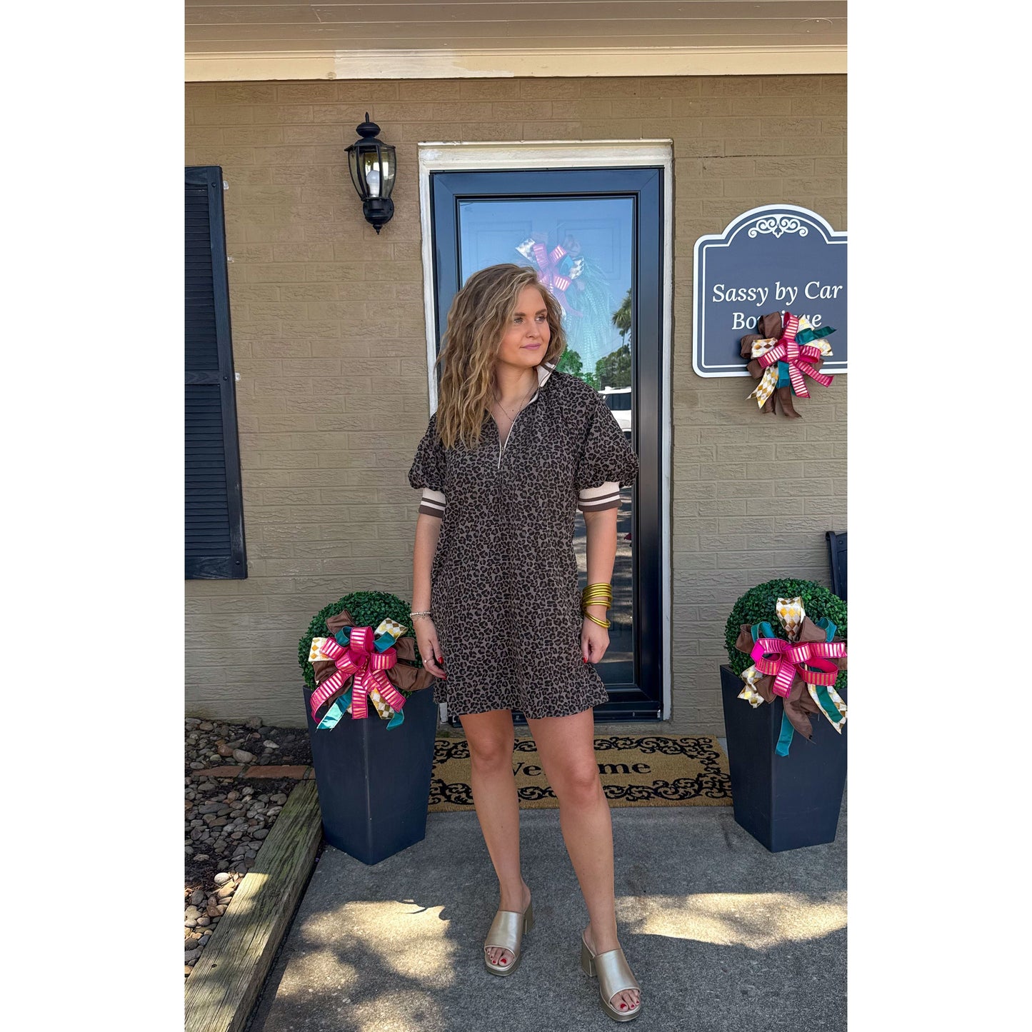 Leopard Mini Dress, Espresso/Black