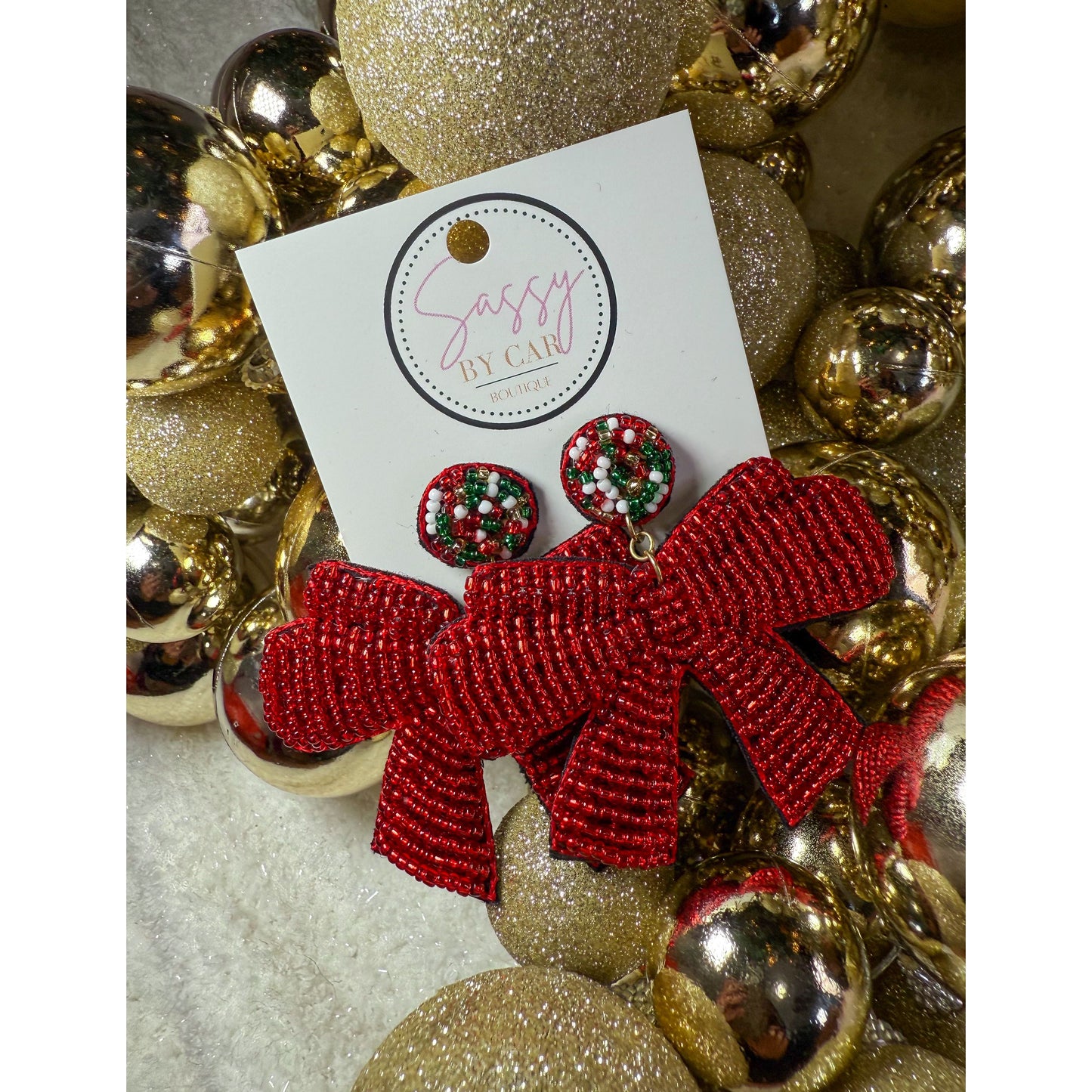 Red Bow Beaded Earrings