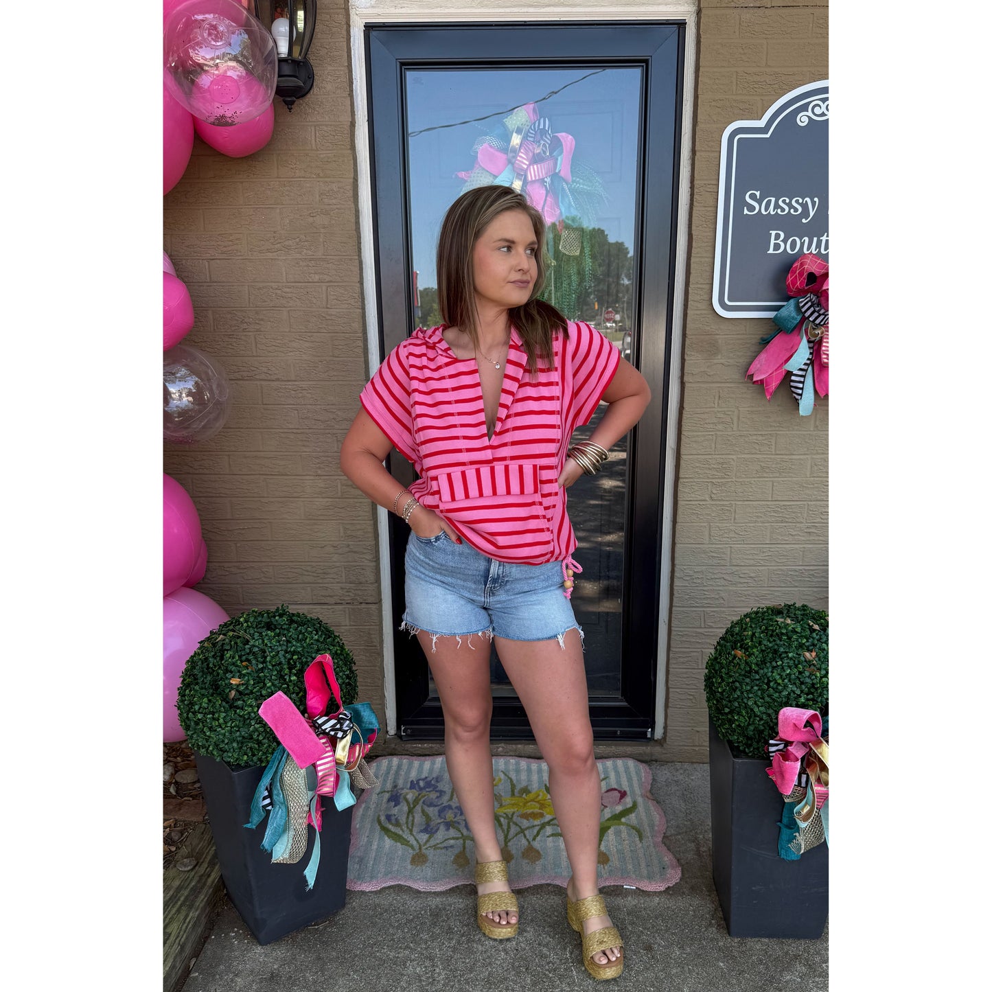 Pink/Red Stripe Top