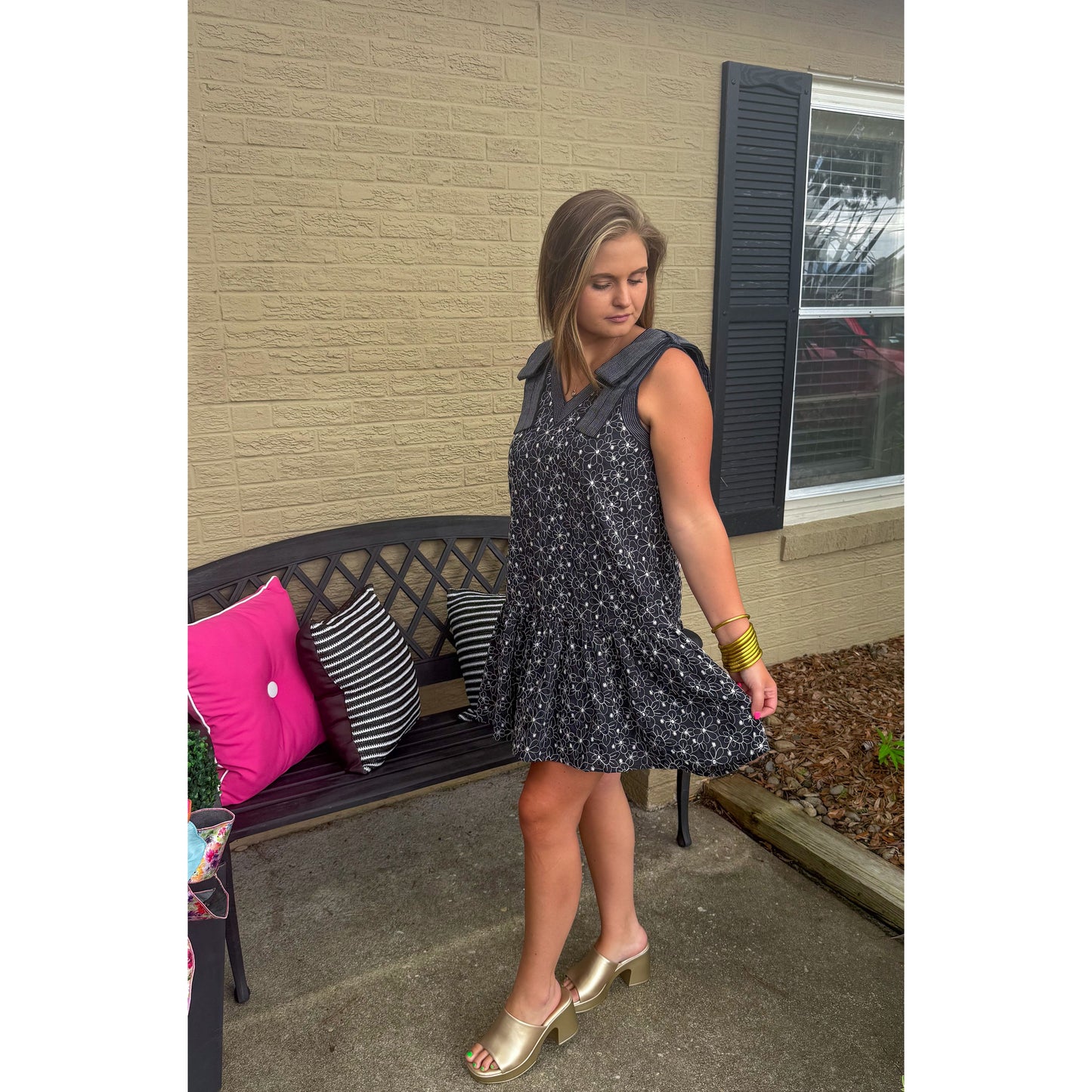 Rachel Floral Mini Dress, Black/White