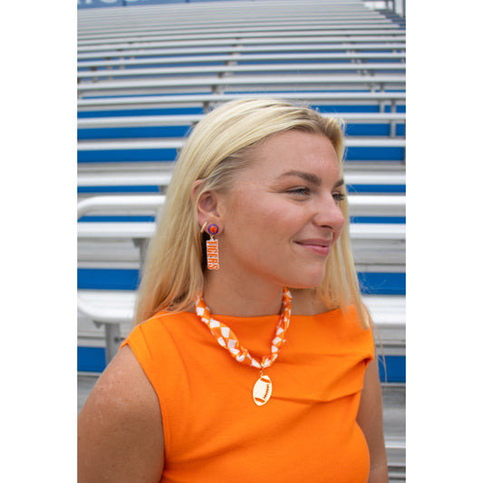 Orange and White Gameday Scarf Necklace