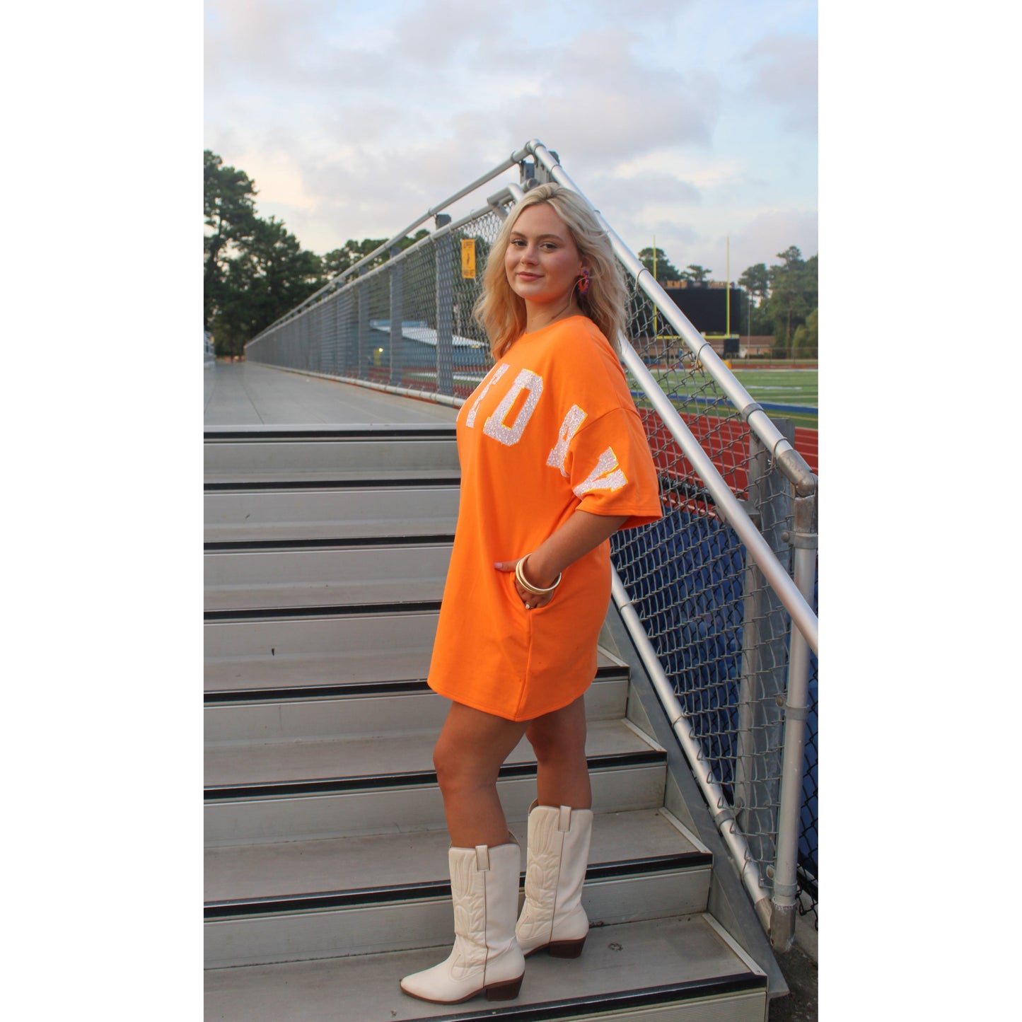 Game Day T-Shirt Dress, Orange/White