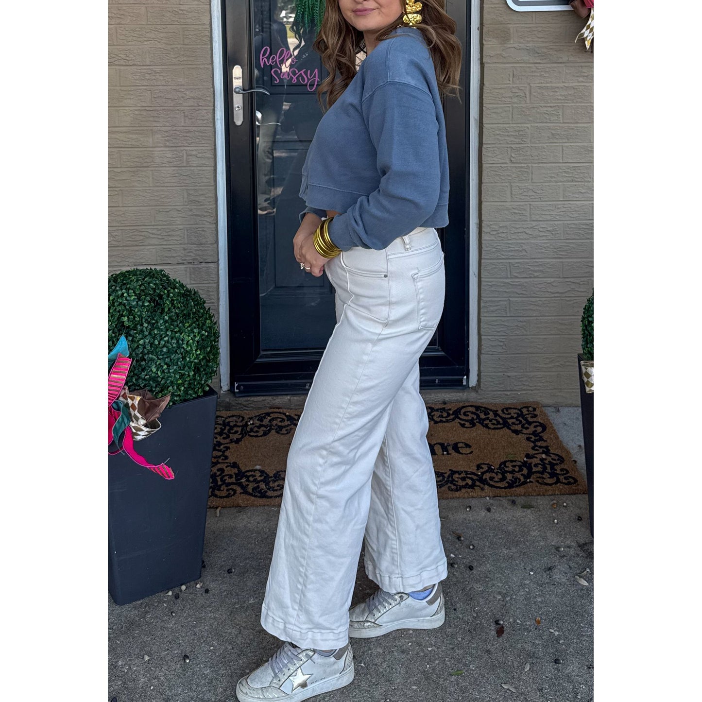 Grace V-Neck/Button Sweatshirt, Blue