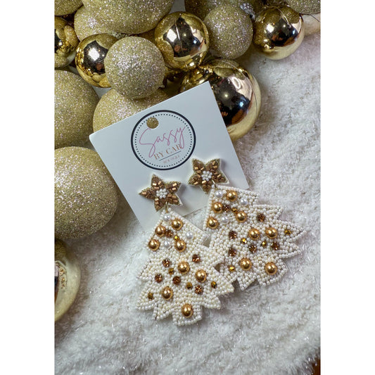 White Tree Beaded Earrings