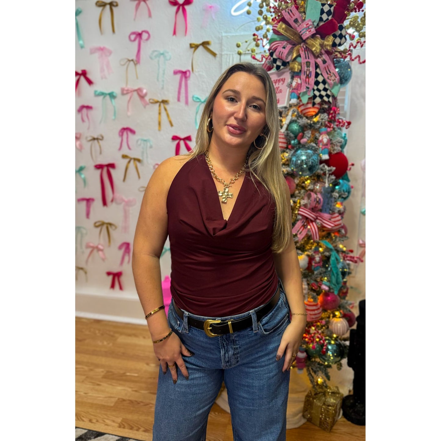 Cameron Halter Top, Burgundy