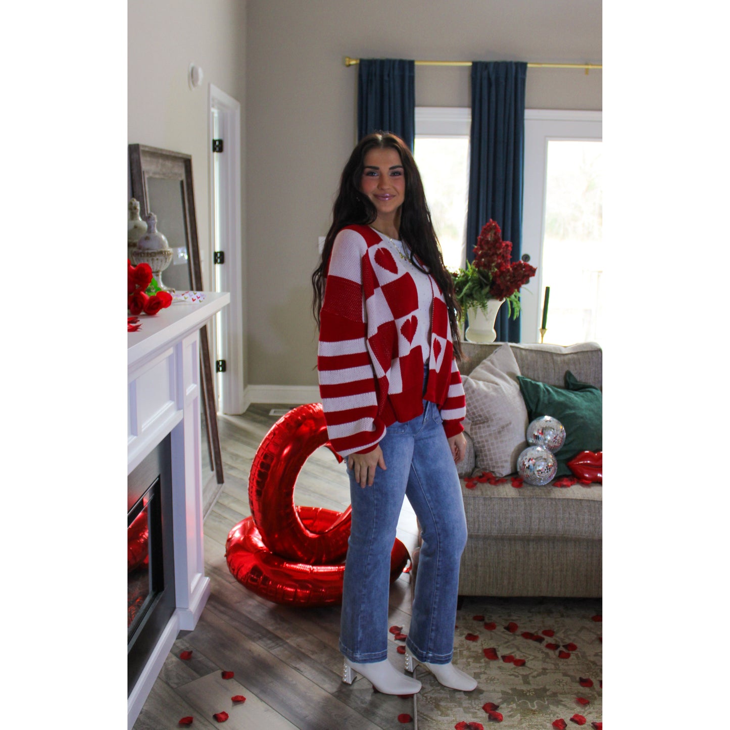 Queen of Hearts Cardigan, Red/White