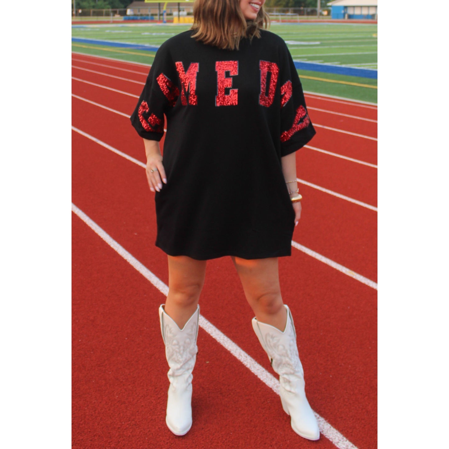 Game Day T-Shirt Dress, Black/Red