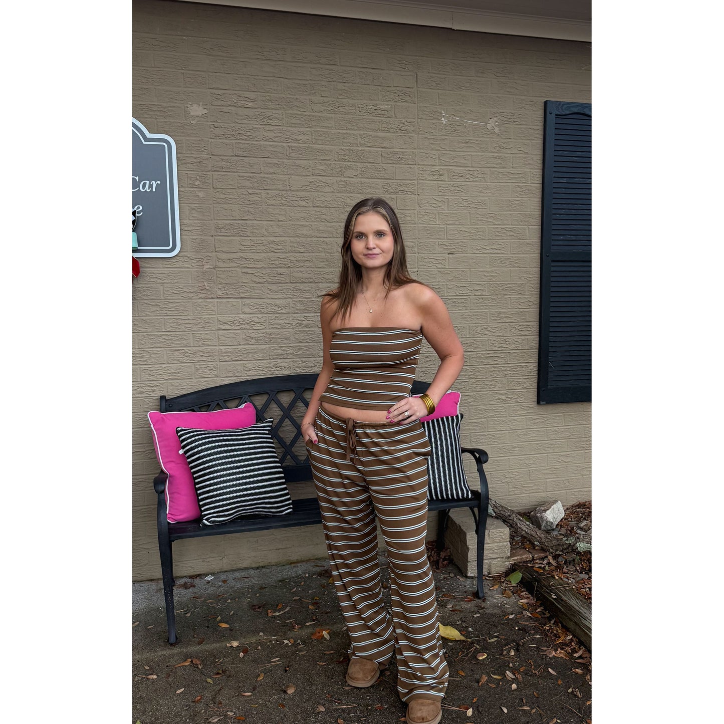 Parker Stripe Lounge Set, Brown/Blue