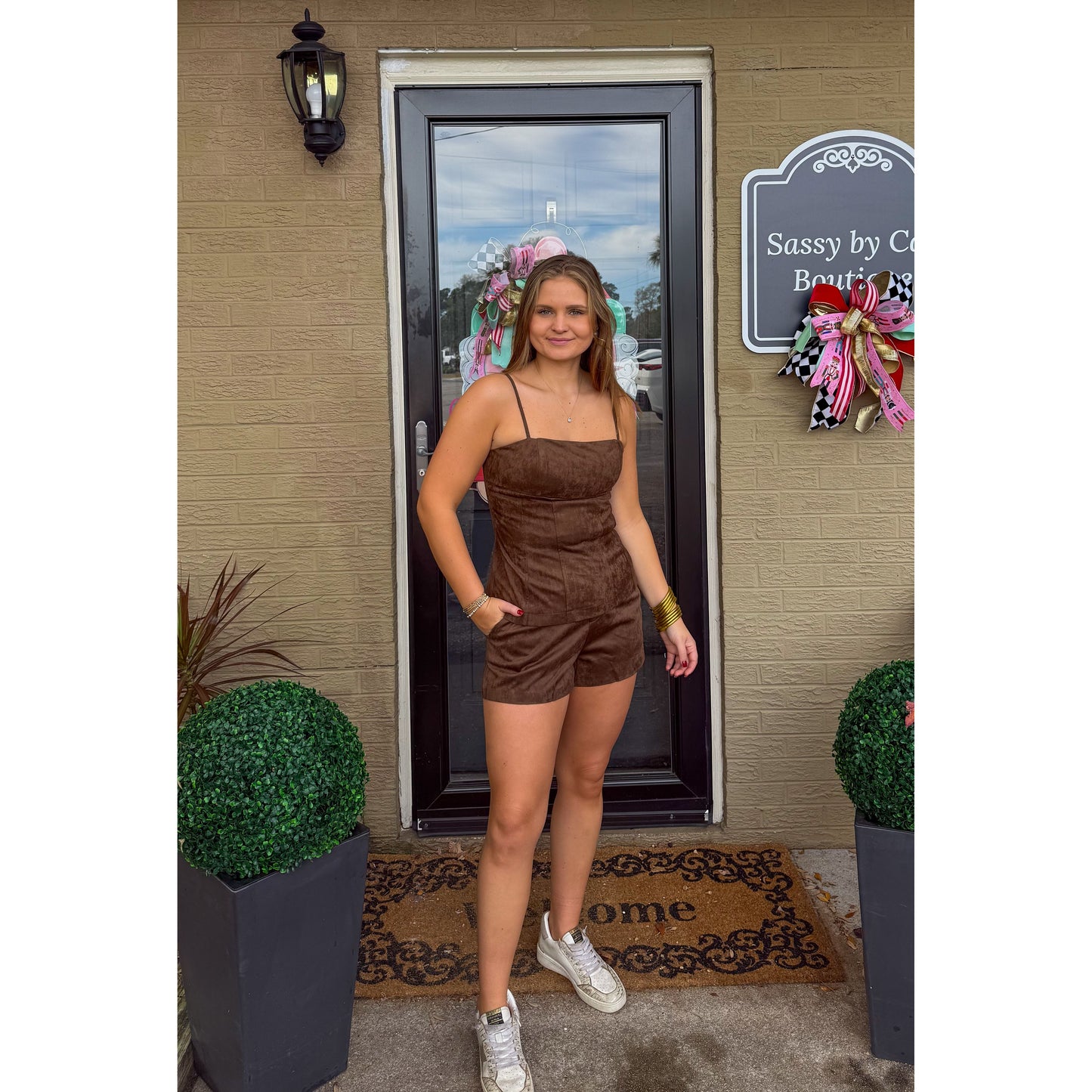 Isla Faux Suede Set, Brown