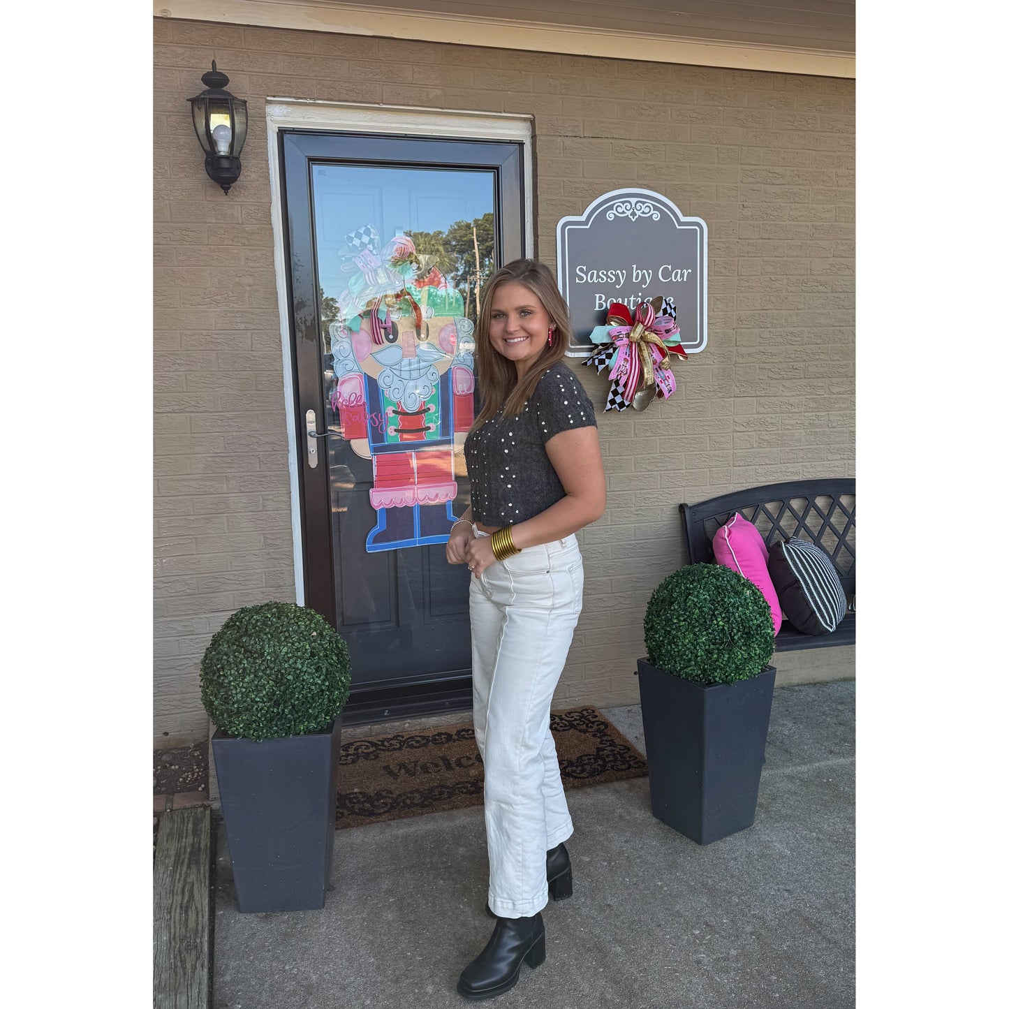 Brittany Detail Top, Charcoal