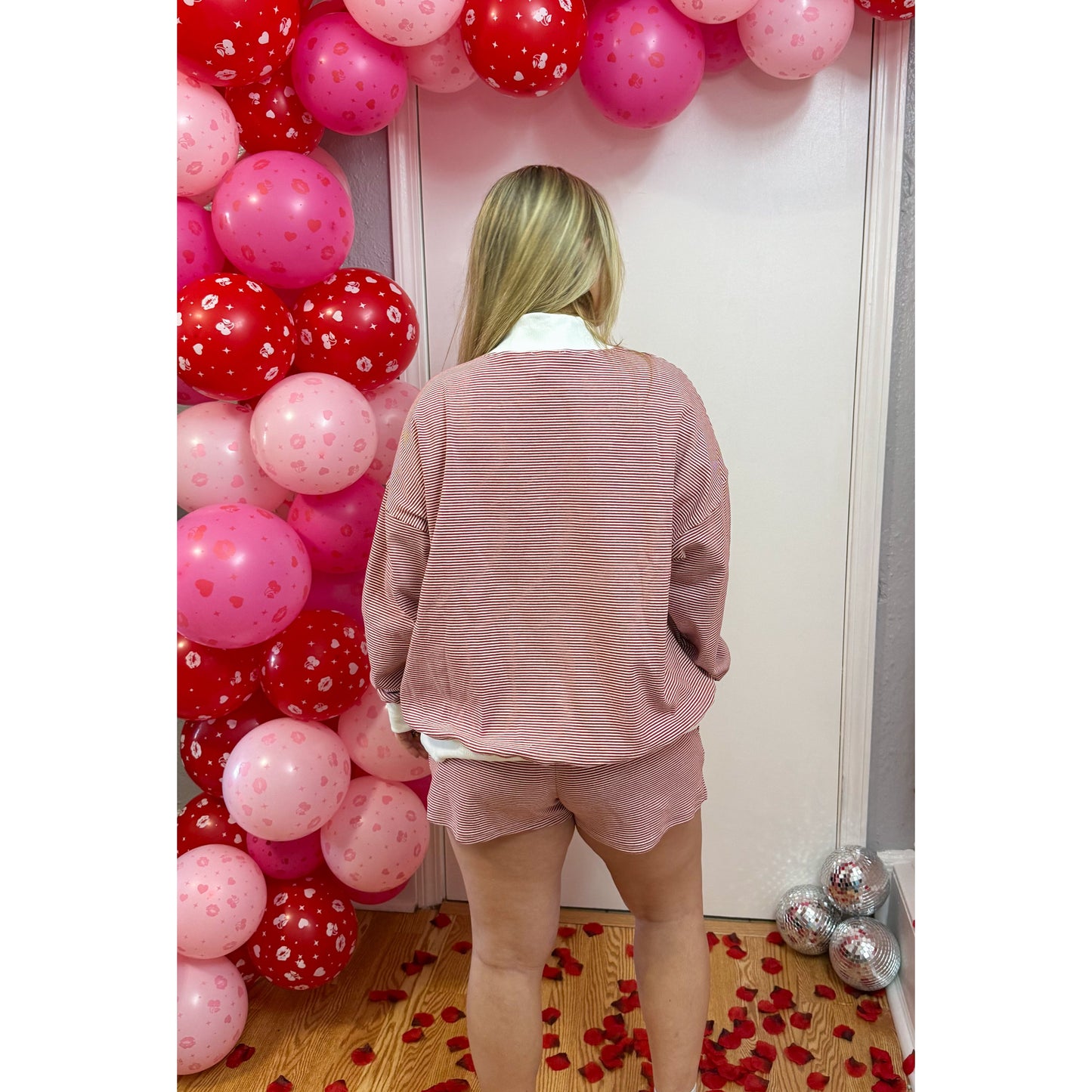 XOXO Stripe Lounge Set, Red/White