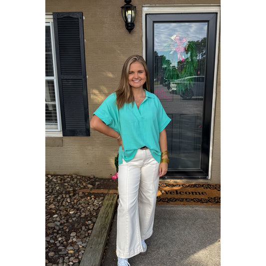 Julianna V-Neck/Collar Top, Mint