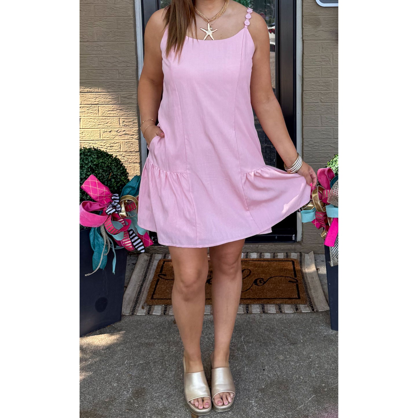 Maya Ruffle Mini Dress, Soft Pink