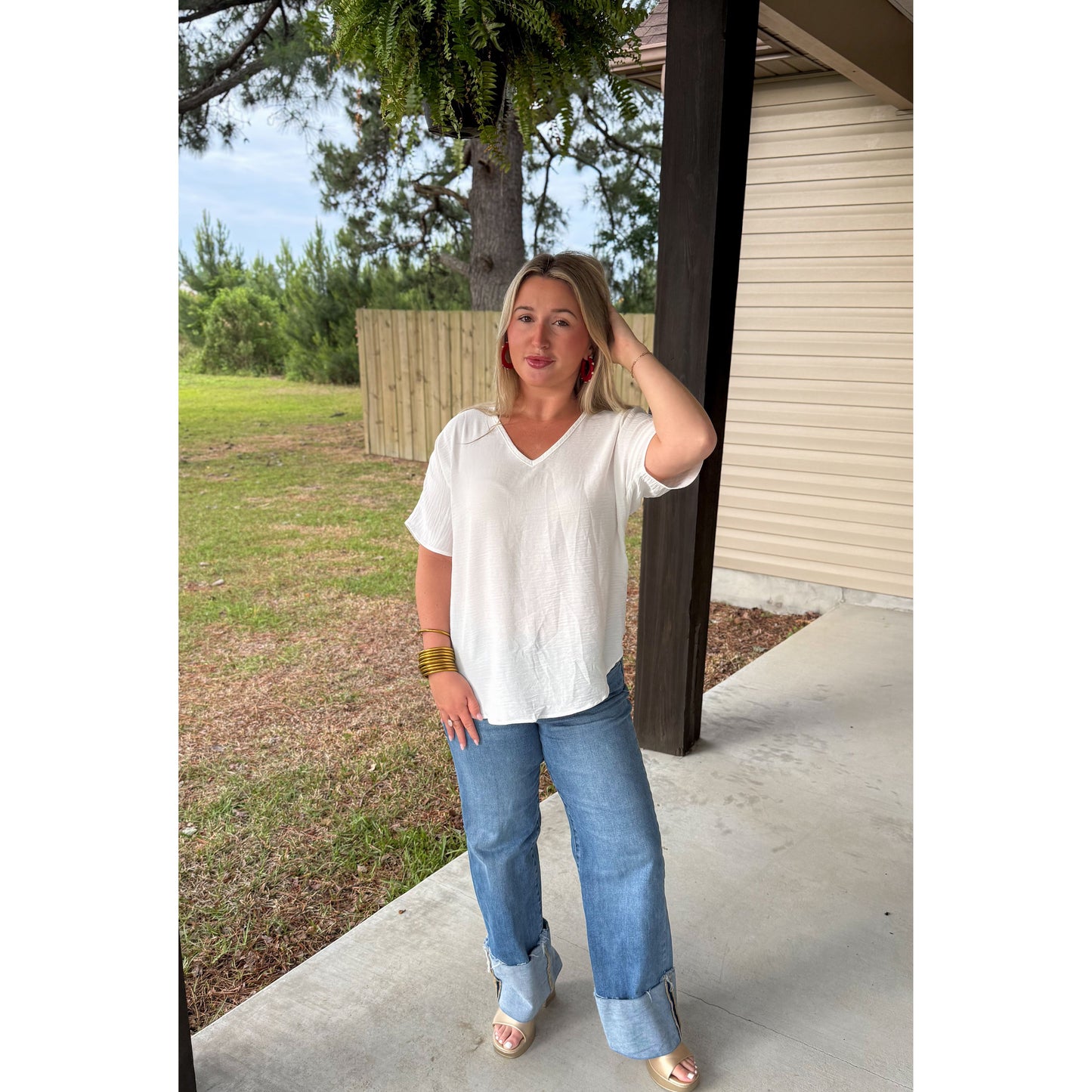 Sutton V-Neck Top, White