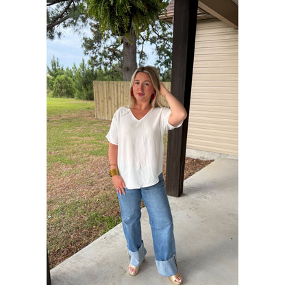 Sutton V-Neck Top, White