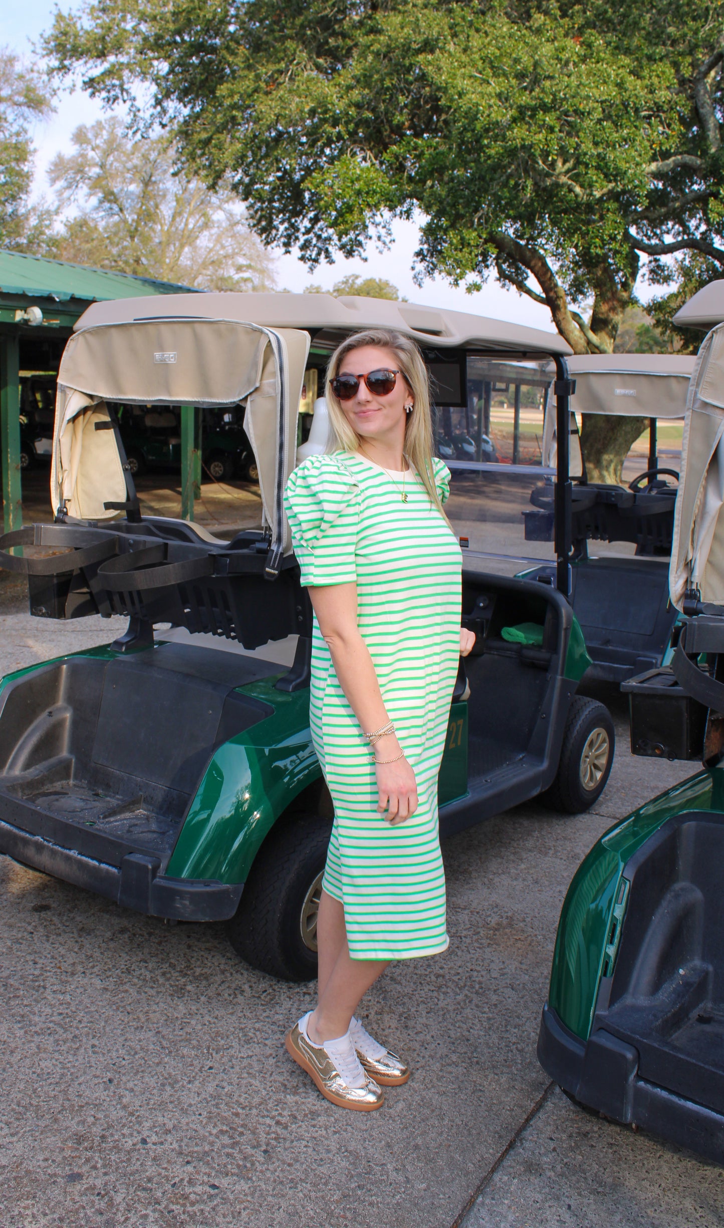 Put it on the Green Stripe Midi Dress, Kelly Green/Cream