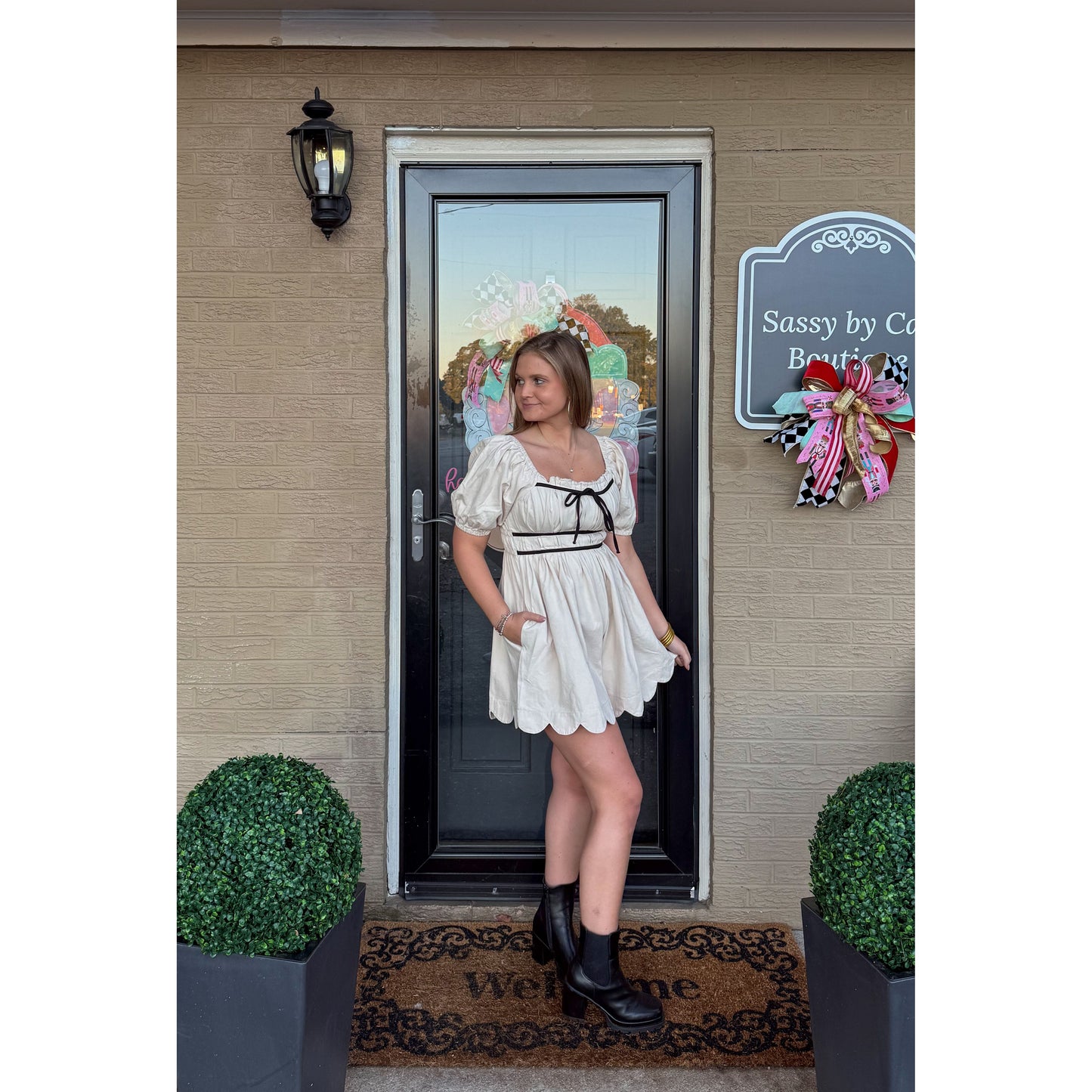 Sydney Denim Romper, Cream/Black