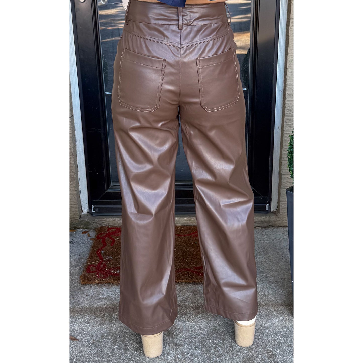 Katie Faux Leather Pants, Chocolate